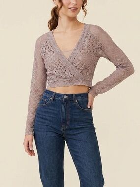 Free People Mauve Lace Wrap Crop Top
